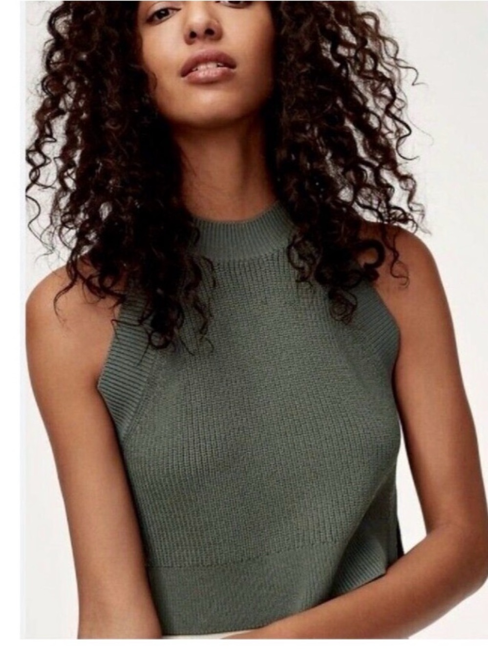 Aritzia Wilfred Crevier Green Halter Knit Crop Tank Top Womens XS